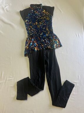 Weissman Black Jumpsuit with Iridescent Blue-Gold Sequins
